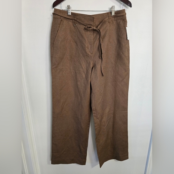 LOFT Wide Leg Brown Pants Trousers Linen High Waist Size 10 M - Picture 5 of 13
